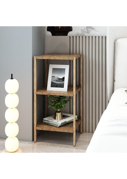 Aden 3 Raflı Atlantik Çam Ahşap Köşe Sehpası / Yan Sehpa / Çok Amaçlı Dekoratif Raf modelleri