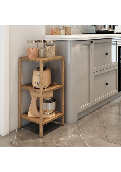 Aden 3 Raflı Atlantik Çam Ahşap Köşe Sehpası / Yan Sehpa / Çok Amaçlı Dekoratif Raf