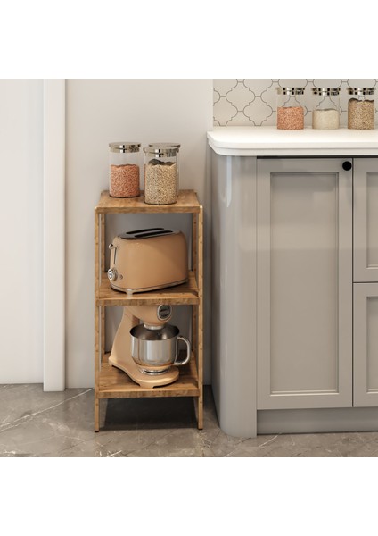 Aden 3 Raflı Atlantik Çam Ahşap Köşe Sehpası / Yan Sehpa / Çok Amaçlı Dekoratif Raf