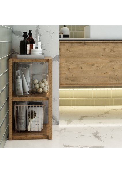Aden 3 Raflı Atlantik Çam Ahşap Köşe Sehpası / Yan Sehpa / Çok Amaçlı Dekoratif Raf