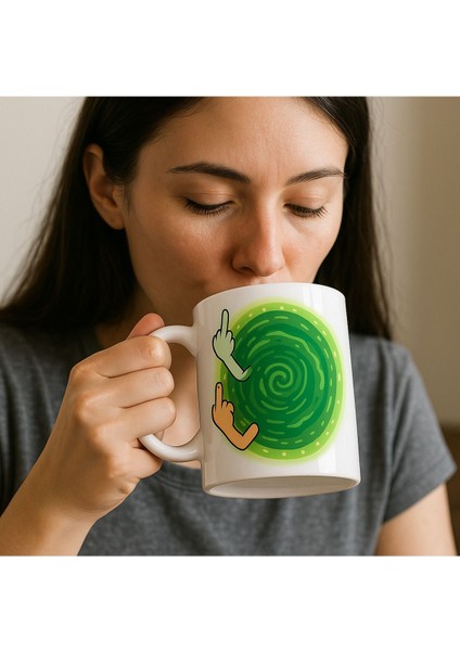 Rick And Morty Mizahı: Orta Parmak Portal Desenli Beyaz Kupa modelleri