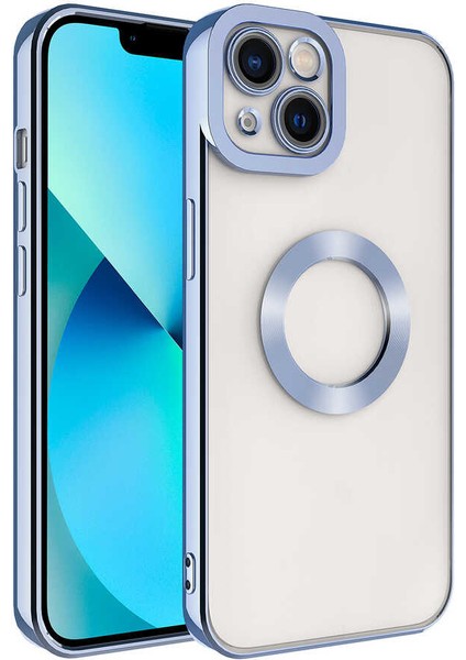 iPhone 13 Uyumlu Kamera Korumalı Logo Gösteren Mkst Omega Kapak-Mavi Açık