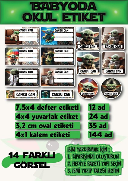 Baby Yoda Okul Etiket Seti ( Defter Etiketi, Kalem Etiketi , Araç Gereç Etiketleri. )