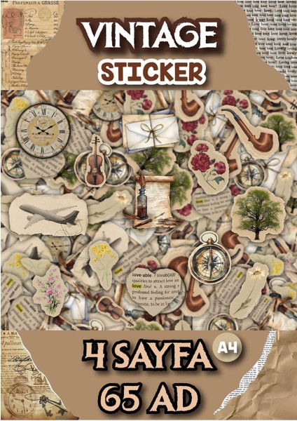 Vintage Sticker Planner Ajanda Bullet Journal Için ( Etiket ) Seti 4 Sayfa 65 Adet