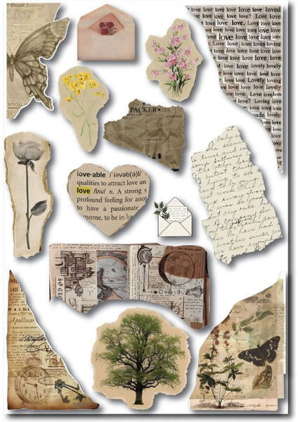 Vintage Sticker Planner Ajanda Bullet Journal Için ( Etiket ) Seti 4 Sayfa 65 Adet modelleri