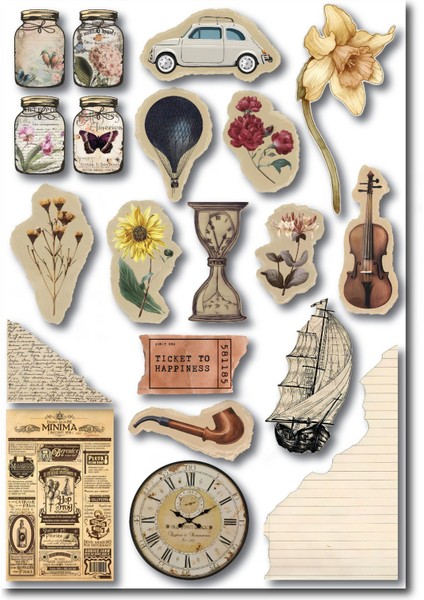 Vintage Sticker Planner Ajanda Bullet Journal Için ( Etiket ) Seti 4 Sayfa 65 Adet fırsatları