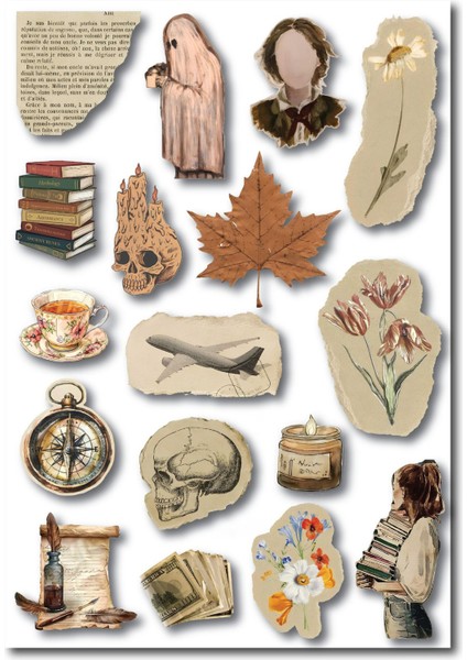 Vintage Sticker Planner Ajanda Bullet Journal Için ( Etiket ) Seti 4 Sayfa 65 Adet indirimleri