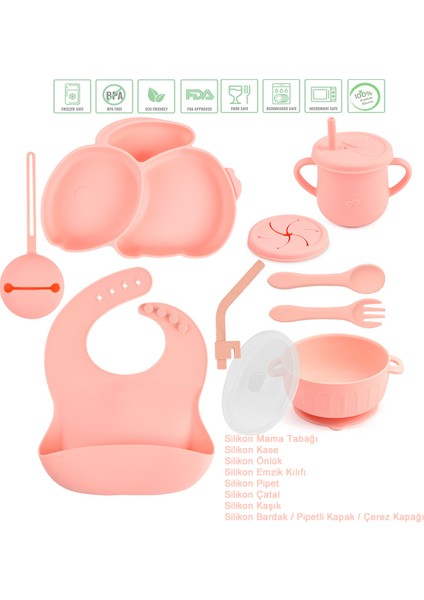 Tavşan Figürlü Vakumlu Silikon Beslenme Seti / Pembe
