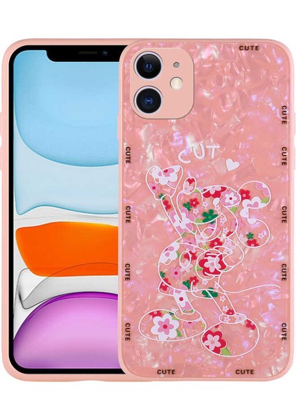 iPhone 11 Uyumlu Desenli Sert Silikon Mkst Mumila Kapak-Pink Mouse