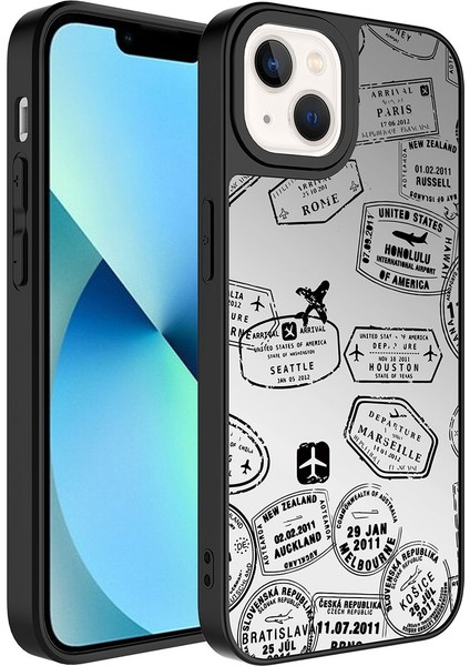 Apple iPhone 13 Kılıf Aynalı Desenli Kamera Korumalı Parlak Mkst Mirror Kapak-Seyahat