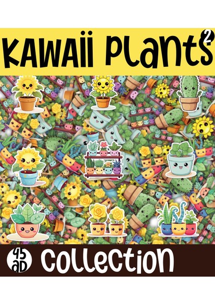 Kawaii Plants ( Bitkiler ) Temalı 1 Sayfa A4 46 Adet Sticker Set