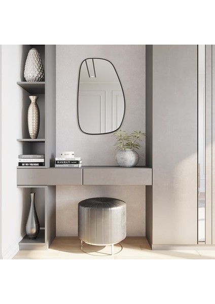 Asimetrik Banyo Duvar Aynası – Modern Mdf Siyah Çerçeveli, Mermer Yüzey Uyumlu Tasarım (AYP192)