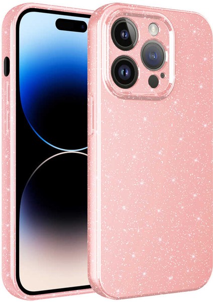 Apple iPhone 14 Pro Kılıf Kamera Korumalı Simli Lüks Mkst Koton Kapak-Pembe