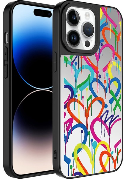 Apple iPhone 14 Pro Kılıf Aynalı Desenli Kamera Korumalı Parlak Mkst Mirror Kapak-Kalp
