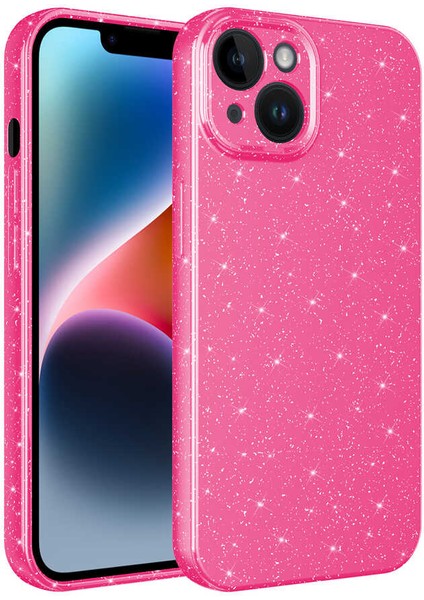iPhone 14 Plus Uyumlu Kamera Korumalı Simli Lüks Mkst Koton Kapak-Pembe Koyu modelleri