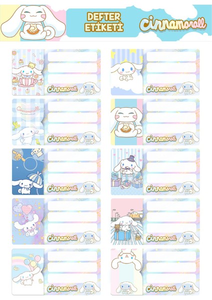 Cinnamorol Defter Etiketi (Pp Etiket Suya Dayanıklı, Yırtılmaz )