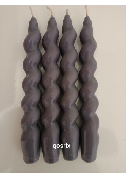 4'lü Gri Italyan Burgulu Şamdan Soya Mumu Doğal Kokulu Uzun Çubuk Konik Burgu Mum Spiral Dekoratif