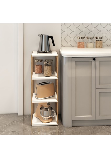 Aden 4 Katlı Beyaz Ahşap Köşe Sehpası / Yan Sehpa / Çok Amaçlı Dekoratif Raf modelleri