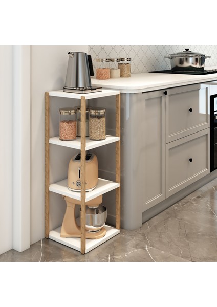 Aden 4 Katlı Beyaz Ahşap Köşe Sehpası / Yan Sehpa / Çok Amaçlı Dekoratif Raf fırsatları