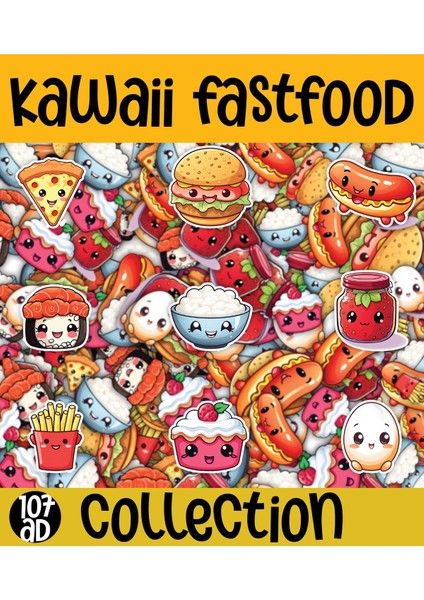 Kawaii Sea Fastfood ( Fast Food ) Temalı 2 Sayfa A4 107 Adet Sticker Set