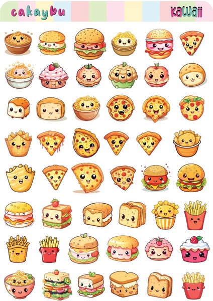 Kawaii Sea Fastfood ( Fast Food ) Temalı 2 Sayfa A4 107 Adet Sticker Set fiyatları