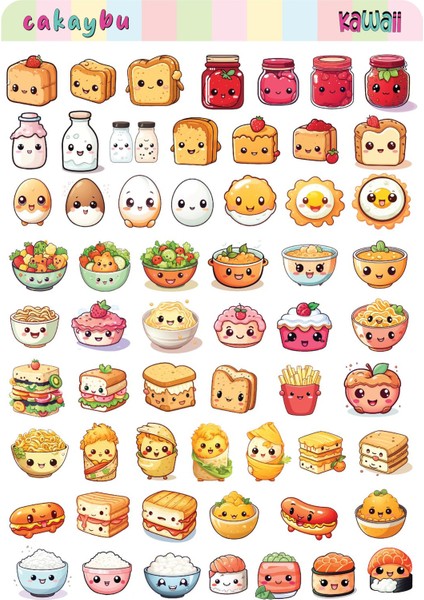 Kawaii Sea Fastfood ( Fast Food ) Temalı 2 Sayfa A4 107 Adet Sticker Set modelleri