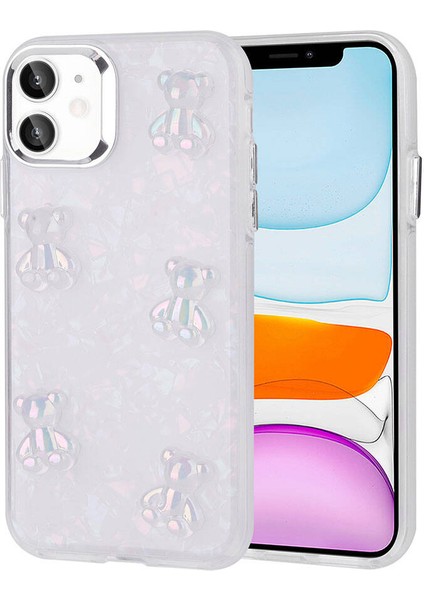iPhone 11 Uyumlu Kabartma Figürlü Parlak Mkst Eralli Silikon Kapak-Ayı