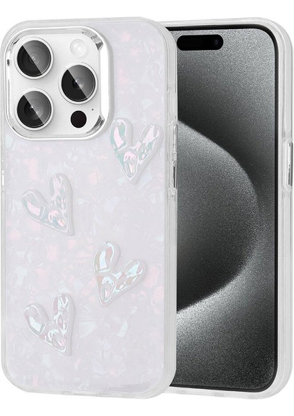 iPhone 15 Pro Uyumlu Kabartma Figürlü Parlak Mkst Eralli Silikon Kapak-Kalp