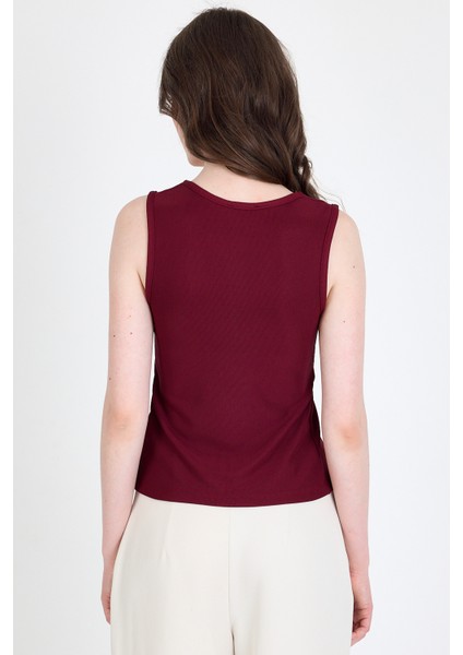 Bordo Düğme Detaylı V Yaka Bluz 018 indirimleri