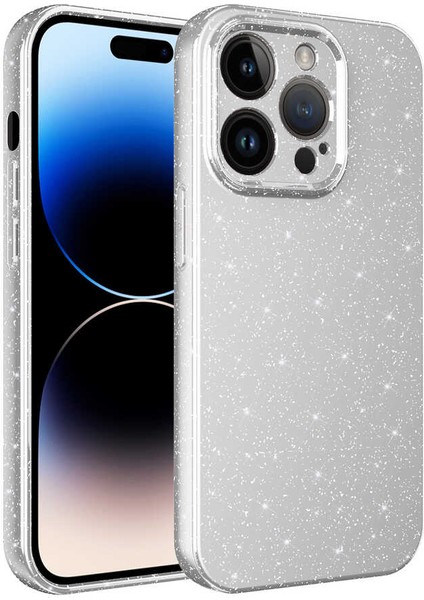 iPhone 14 Pro Uyumlu Kamera Korumalı Simli Lüks Mkst Koton Kapak-Beyaz