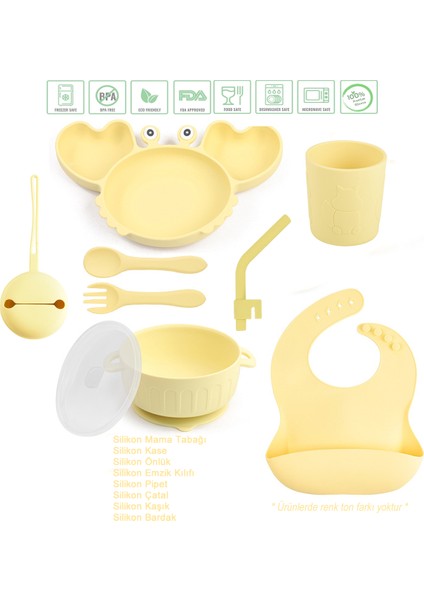 Yengeç Figürlü Vakumlu Silikon Beslenme Seti / Sarı