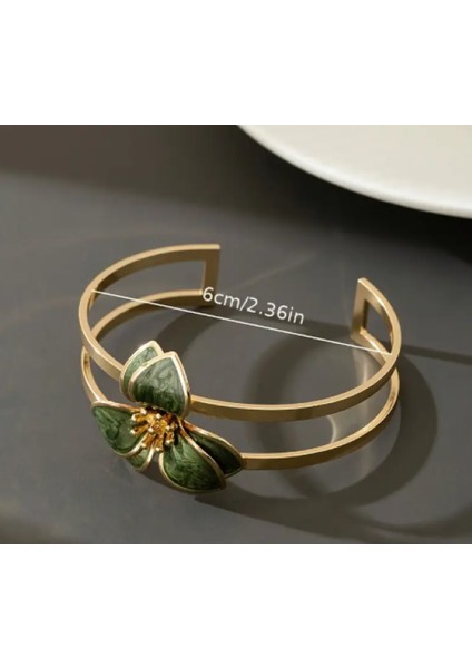 Kadın Gold Renk Çiçek Figürlü Bileklik – Yeşil & Beyaz Renk Seçenekli 6 cm Şık Model fiyatları