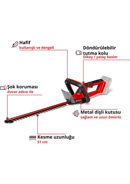 Akülü Çit Budama GC-CH 18/50 Li Solo Power X-Change (Li-Ion, 18V, metal dişli sistemi, alüminyum bıçak koruması, kılıf, akü ve şarj cihazı dahil değildir) - 3410945