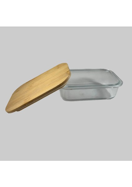 Roy Bambu Vakumlu Kapaklı Dikdörtgen Borcam Saklama Kabı 450ML 10,5X15CM