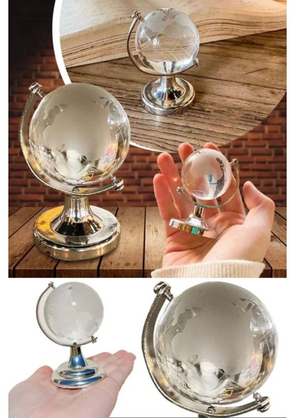 Mini Jumbo Küçük Boy Gümüş Yuvarlak Dünya Küre Dünya Haritası Kristal Cam Şeffaf Hediyelik Masa Üst modelleri