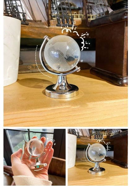 Mini Jumbo Küçük Boy Gümüş Yuvarlak Dünya Küre Dünya Haritası Kristal Cam Şeffaf Hediyelik Masa Üst indirimleri