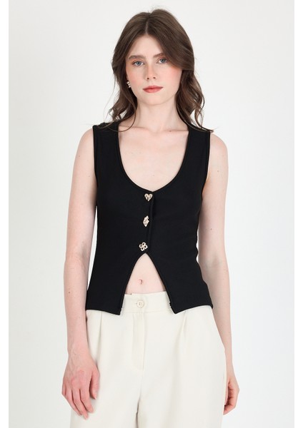 Siyah Düğme Detaylı V Yaka Bluz 018 fiyatları