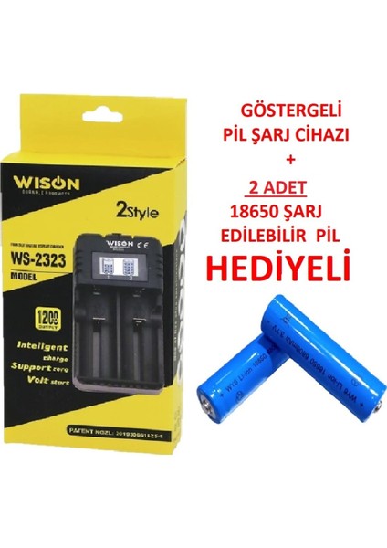 Wison Göstergeli Pil Şarj Cihazı + 18650 Şarj Edilebilir Pil Hediyeli