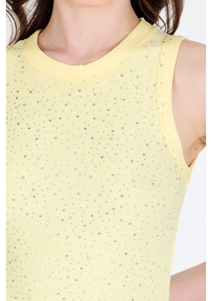 Sarı Taş Işleme Detaylı Halter Yaka Örme Atlet 0349 fırsatları