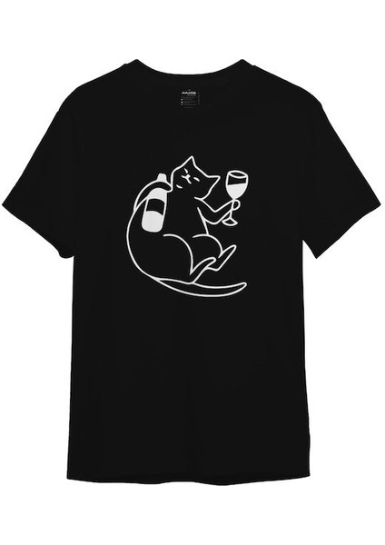 Wine Lover Cat Tişört - Siyah