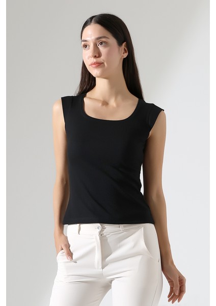 Leon U Yaka Ay Kollu Esnek Basic Kaşkorse Kadın Bluz & Tshirt & Tişört -