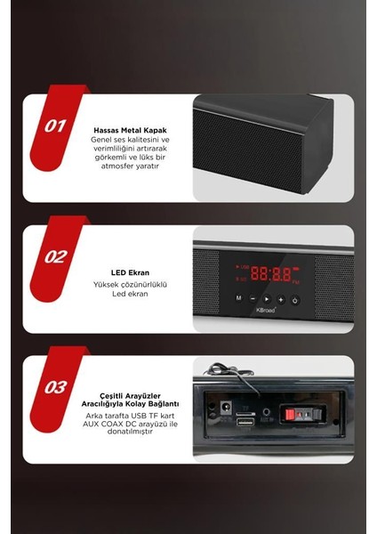 KTS-2035 Siyah 30 W USB Tf Aux Girişli Suwoofer Soundbar Ev Sinema Sistemi indirimleri