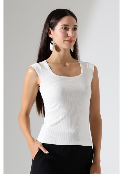 Leon U Yaka Ay Kollu Esnek Basic Kaşkorse Kadın Bluz & Tshirt & Tişört -