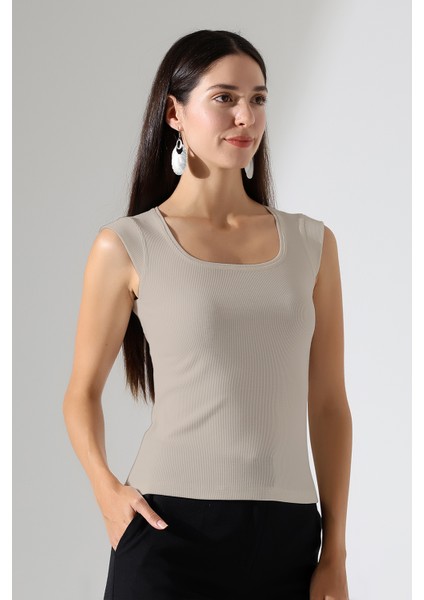 Leon U Yaka Ay Kollu Esnek Basic Kaşkorse Kadın Bluz & Tshirt & Tişört -