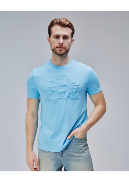 Joplın Mavi Bisiklet Yaka Baskılı Standard Fit Erkek Tshirt