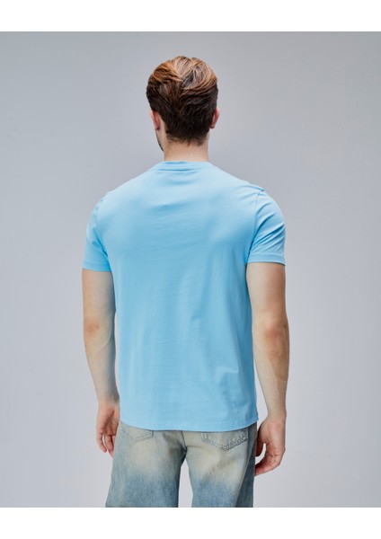 Joplın Mavi Bisiklet Yaka Baskılı Standard Fit Erkek Tshirt