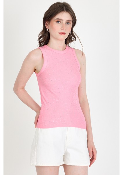 Pembe Taş Işleme Detaylı Halter Yaka Örme Atlet 0349 fiyatları