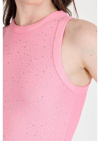 Pembe Taş Işleme Detaylı Halter Yaka Örme Atlet 0349 fırsatları