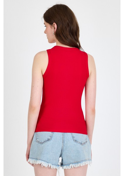 Kırmızı Taş Işleme Detaylı Halter Yaka Örme Atlet 0349 indirimleri
