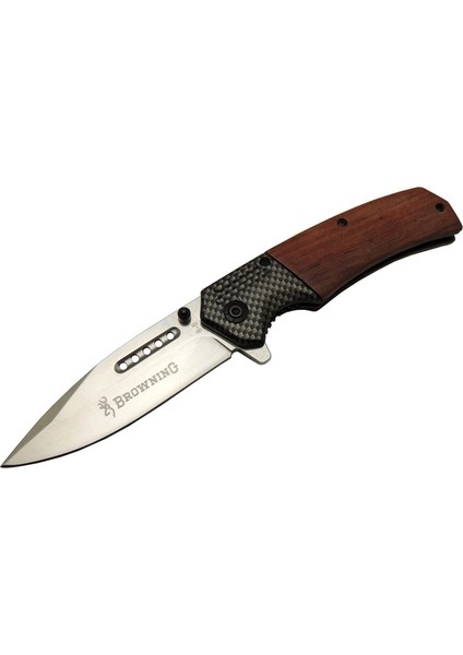 8-8 Kahverengi Kamp Çakı 20CM - Yarı Otomatik, Ahşap Sap